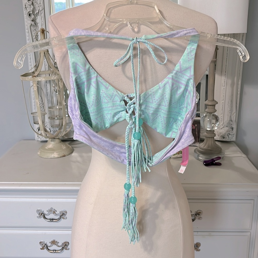 Victorias Secret Bikini Top Reversible Boho Lavender Aquamarine Tassels XS Women - Picture 12 of 15